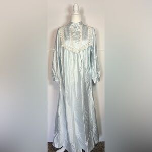 Komar Satin Lace Vintage Cottagecore Nightgown Blue Small